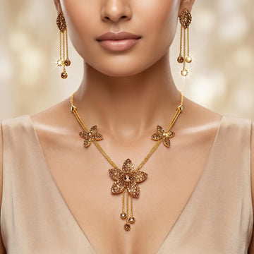 PRAO Necklace Anti-Tarnish Floral Topaz Crystal Set With Earrings