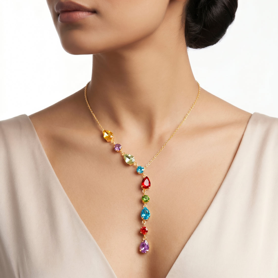 PRAO Necklace Anti-Tarnish Multi-Colored Crystal