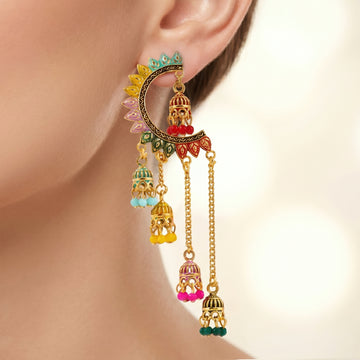 PRAO Earrings Anti-Tarnish Multi-Colored Filigree Jhumka With Enamel & Bells