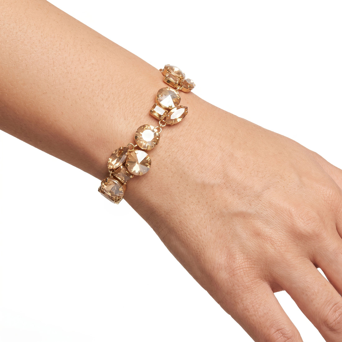 PRAO Bracelet Anti-Tarnish Champagne Crystal Link (Adjustable Size)