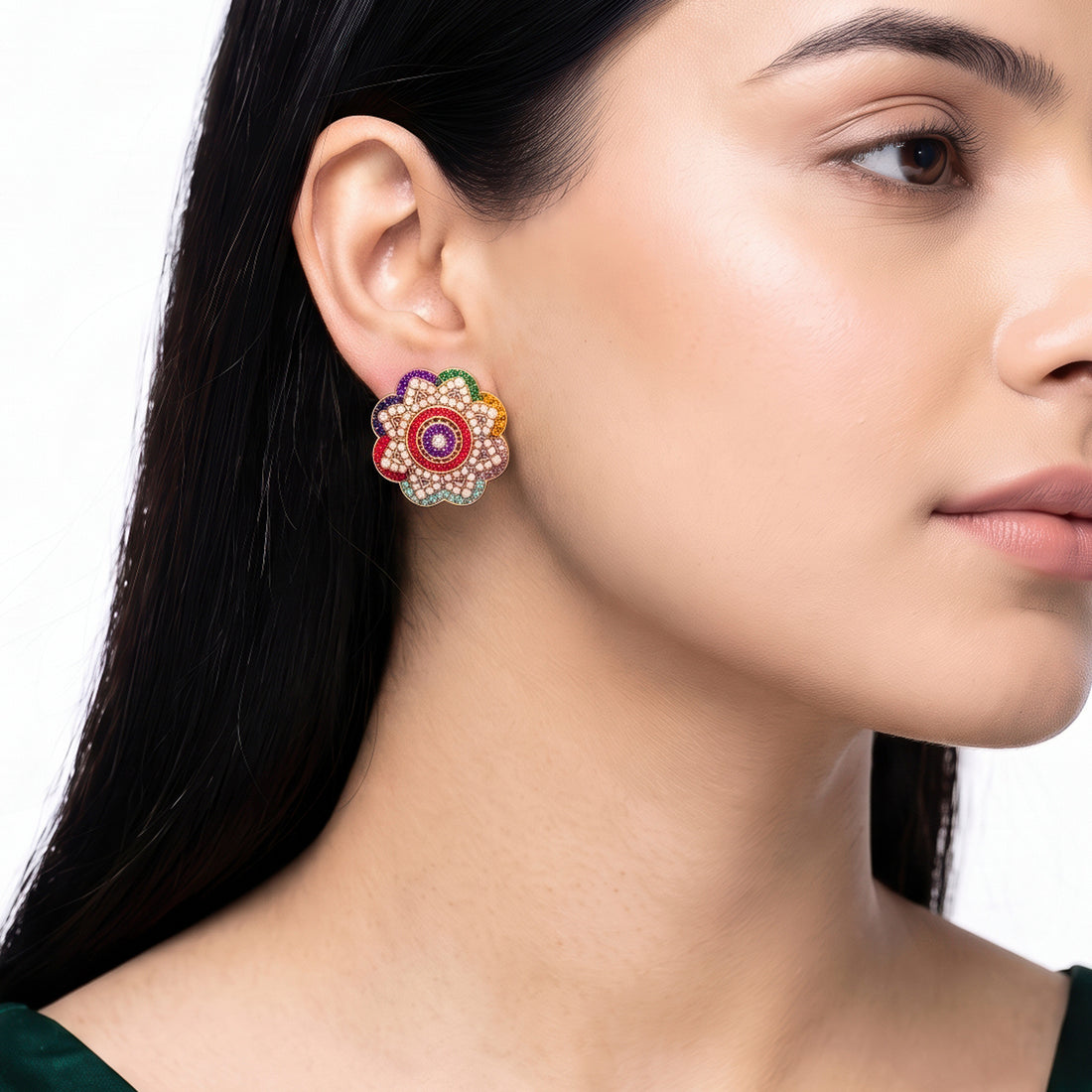 PRAO Earrings Anti-Tarnish Floral Bead Studs
