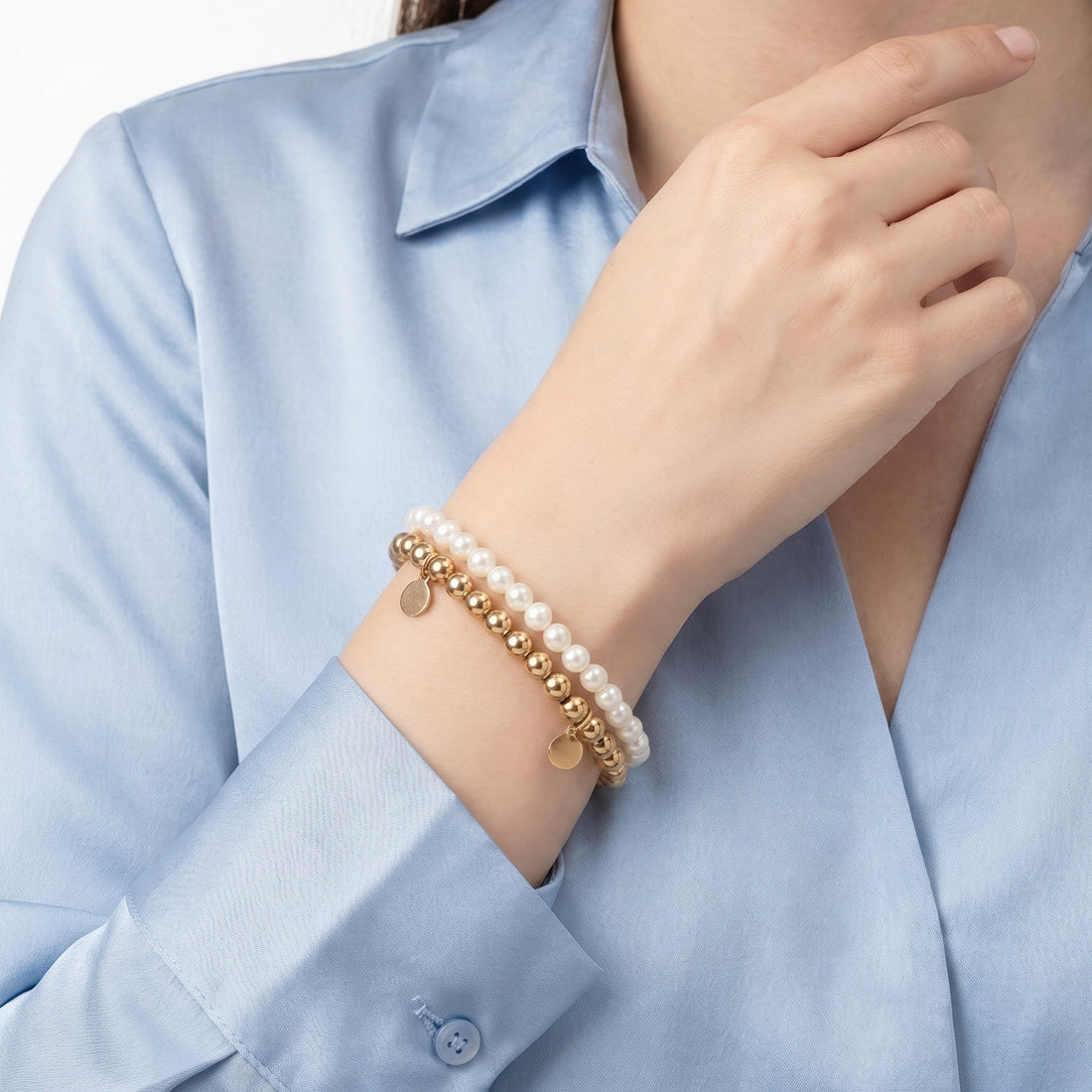 PRAO 2 Bracelet Anti-Tarnish Pearl & Coin Charm (Adjustable Size)