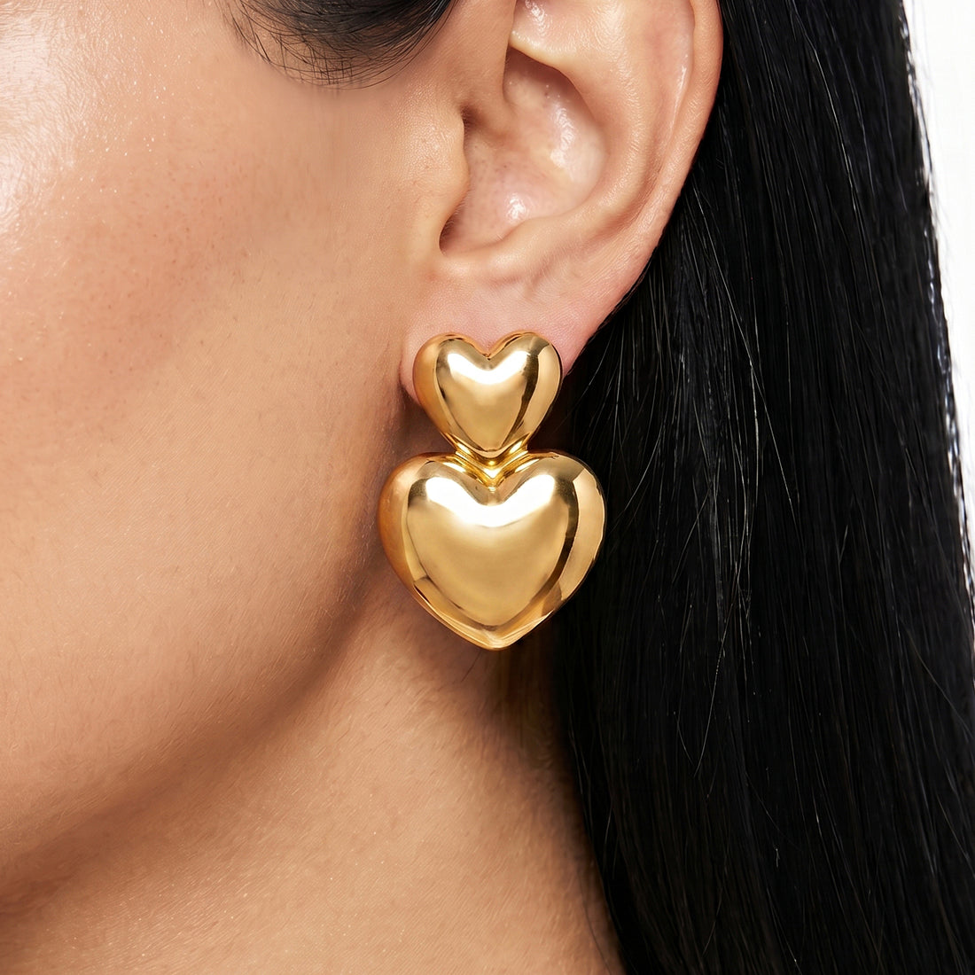 PRAO Earrings Anti-Tarnish Mini Puffy Heart Dangles