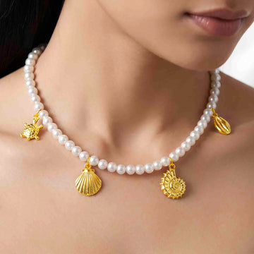 PRAO Necklace Anti-Tarnish Pearl Beach Charms