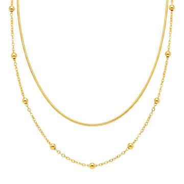 PRAO Necklace Anti-Tarnish Gold Plated Double Layer Chains