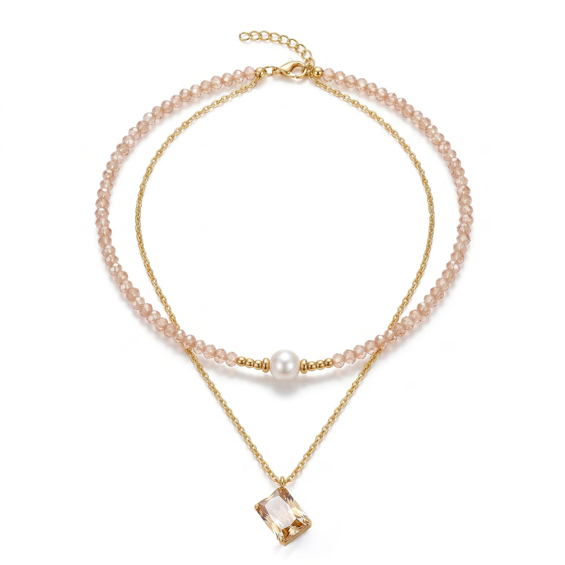 PRAO Necklace Anti-Tarnish Champagne Layered