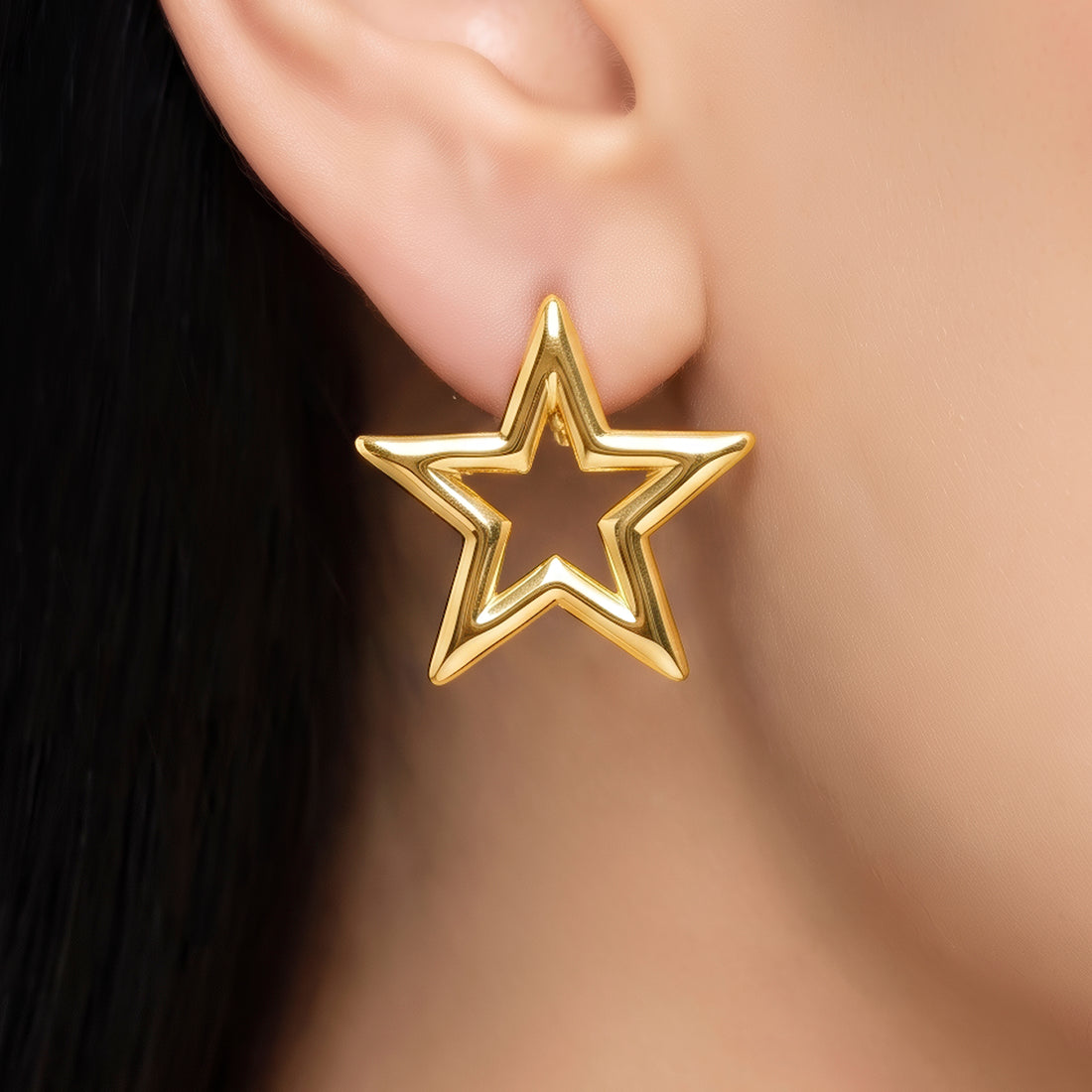 PRAO Earrings Anti-Tarnish Open Star Statement