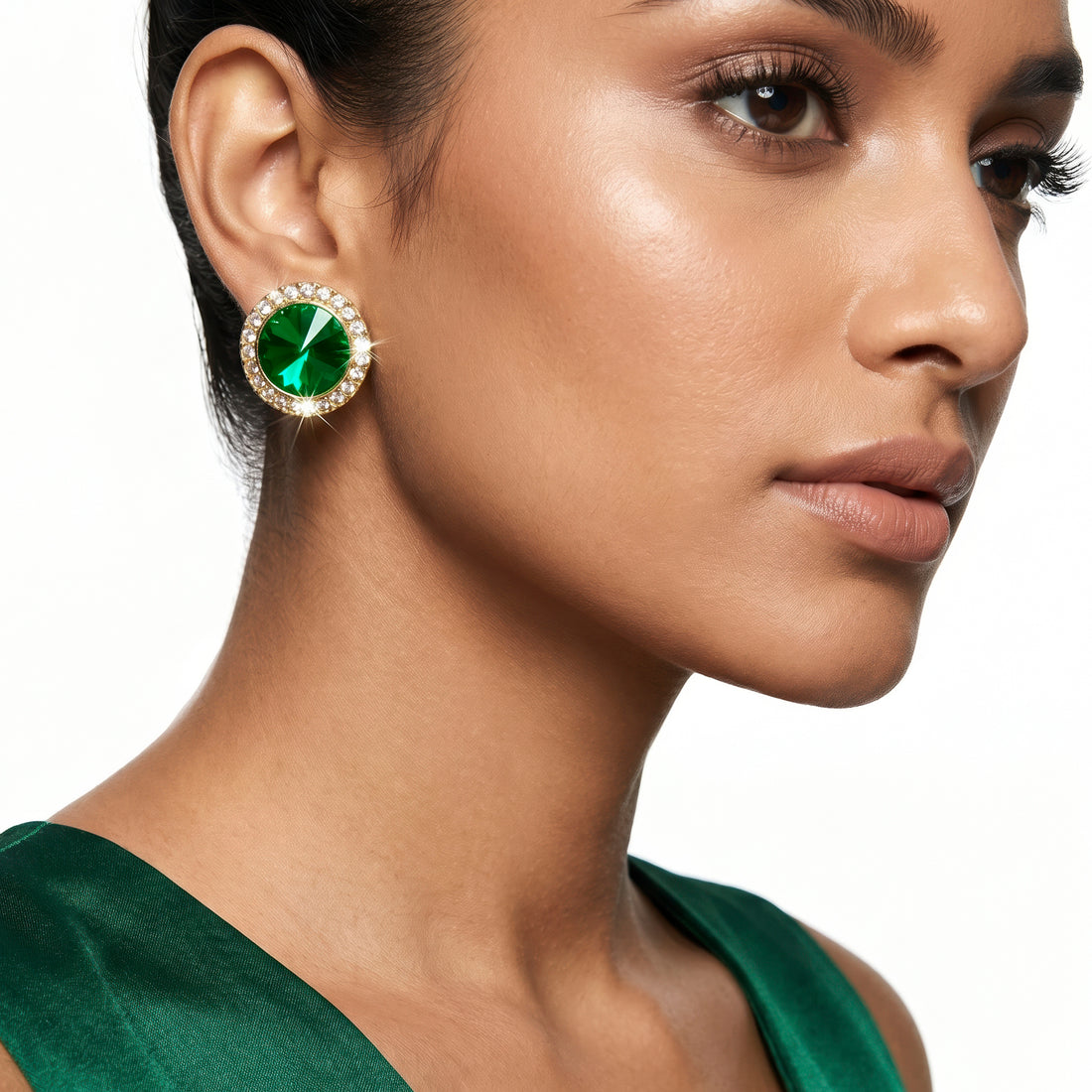 PRAO Earrings Anti-Tarnish Emerald Crystal Studs