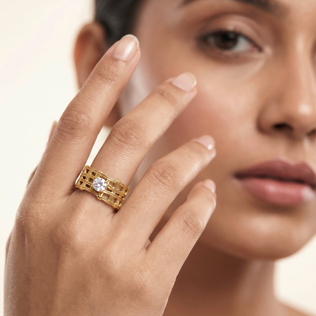 PRAO Ring Anti-Tarnish Basket Weave Solitaire (Adjustable Size)