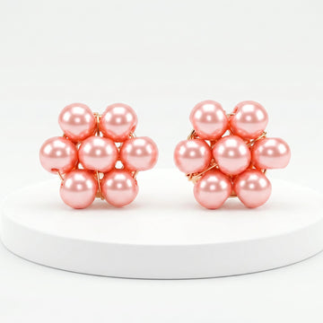 PRAO Earrings Anti-Tarnish Floral Pink Pearl Studs