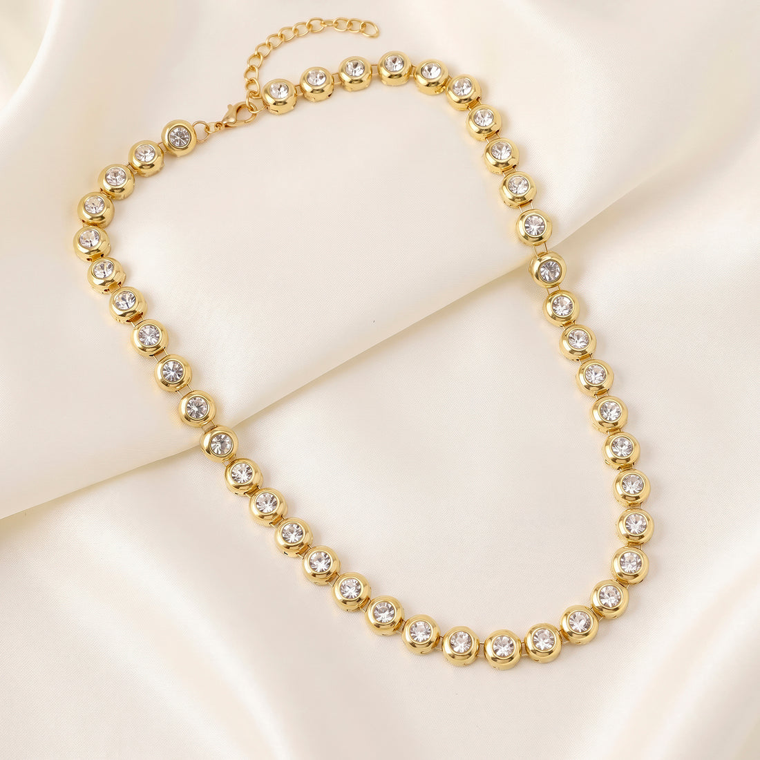 PRAO Necklace Anti-Tarnish Gold Plated Crystals Studded Set