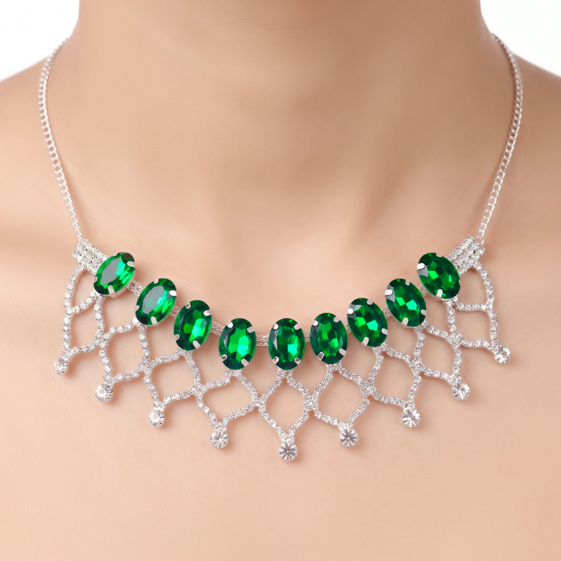 PRAO Necklace Anti-Tarnish Emerald-Style Lattice