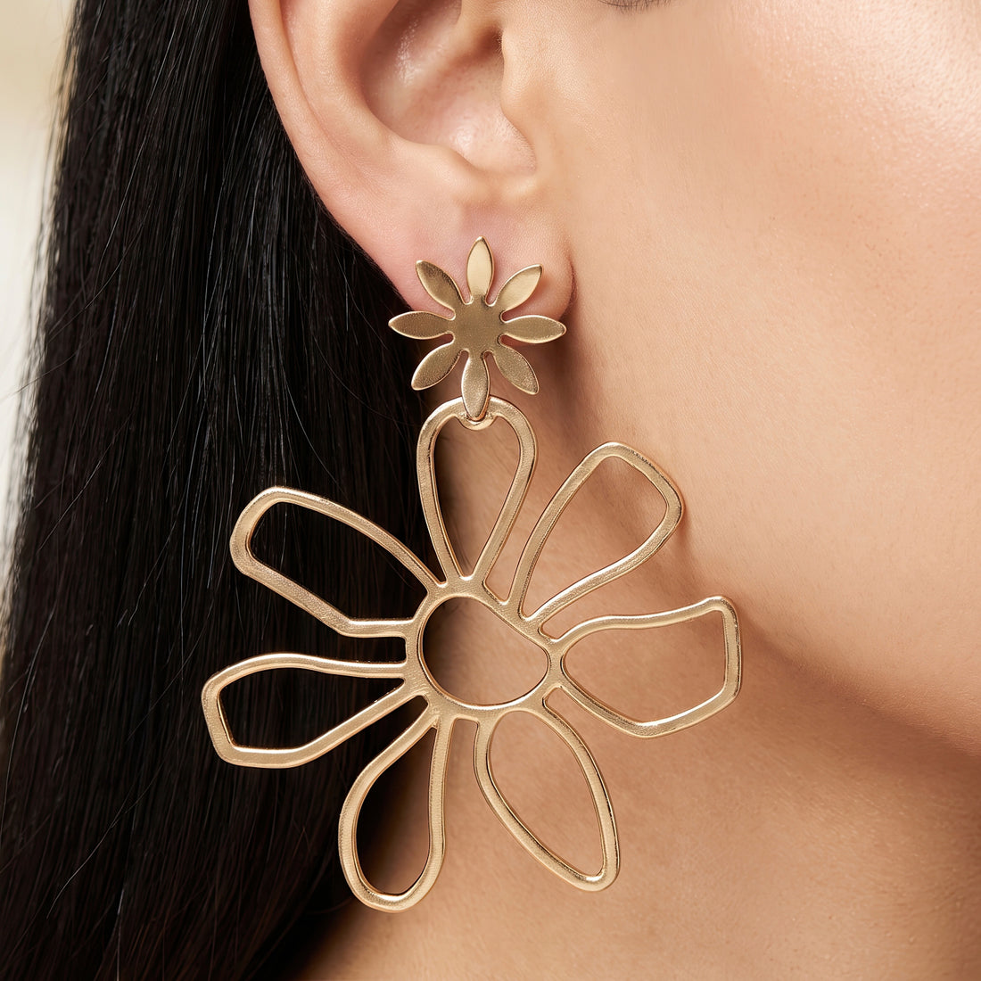 PRAO Earrings Anti-Tarnish Floral Statement Dangles