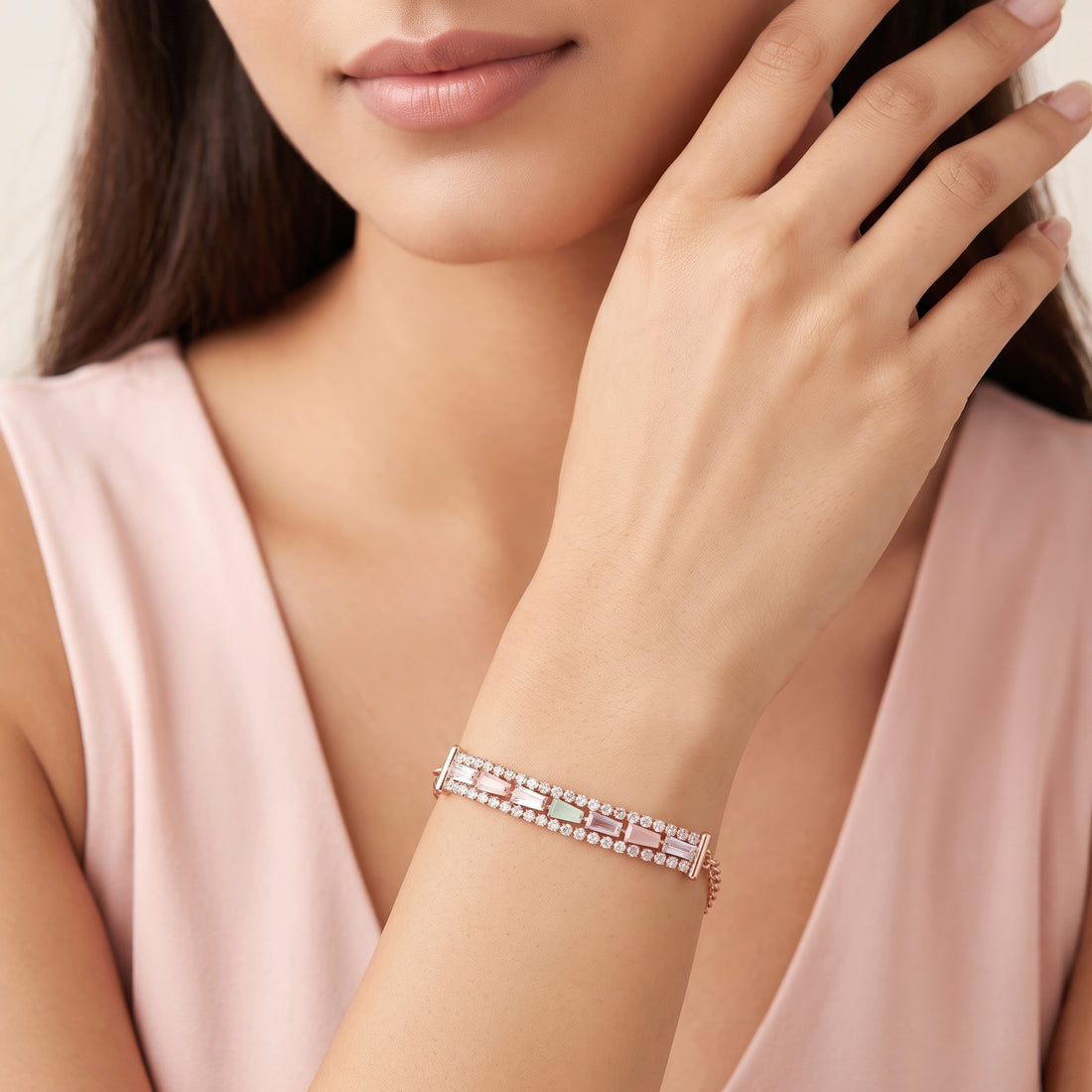PRAO Bracelet Anti-Tarnish Pastel Tennis Cuff (Adjustable Size)