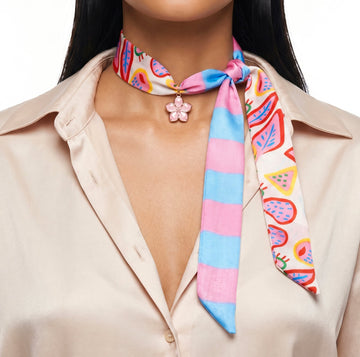 PRAO Necklace Anti-Tarnish Floral Silk Scarf