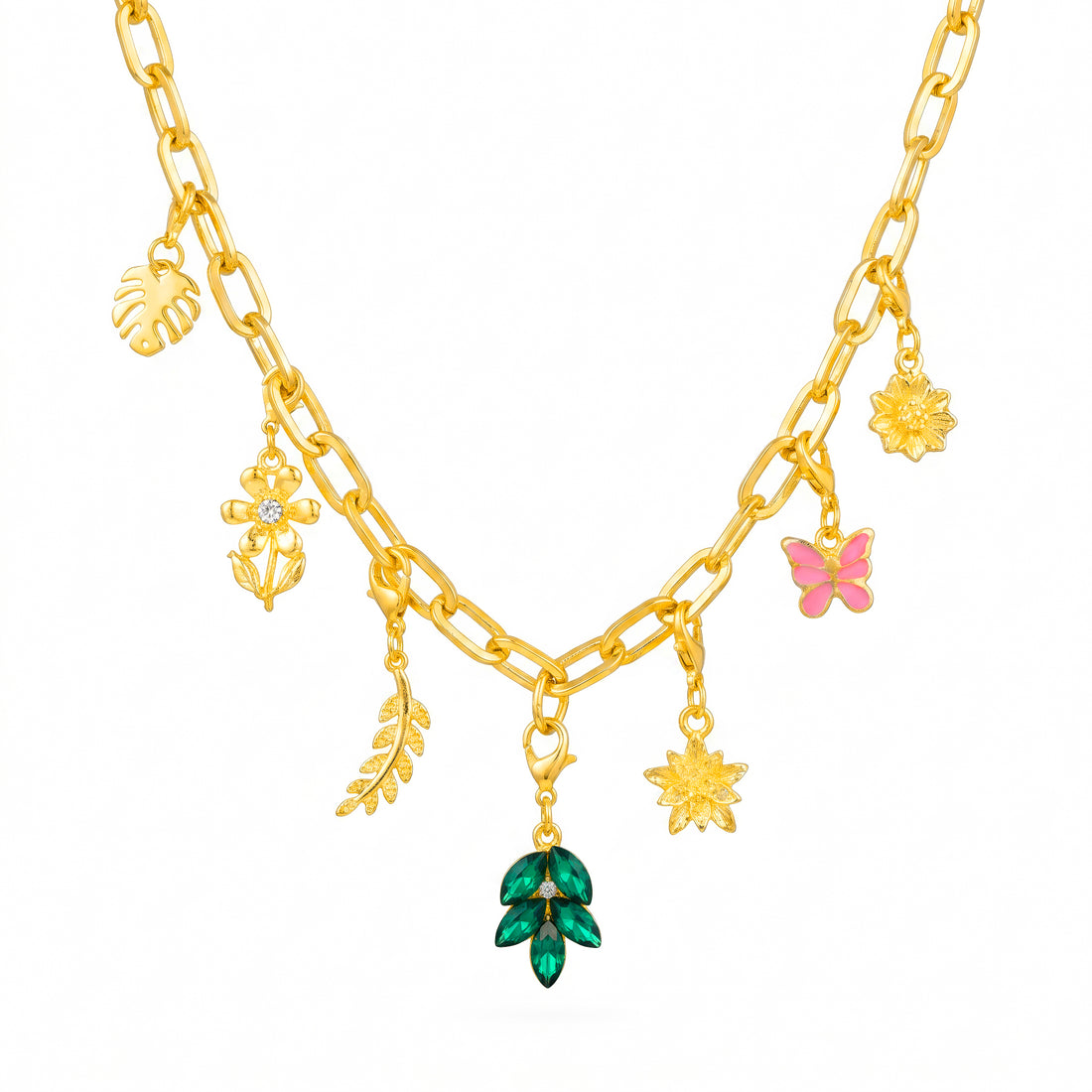 PRAO Necklace Anti-Tarnish Gold Plated Nature Charms