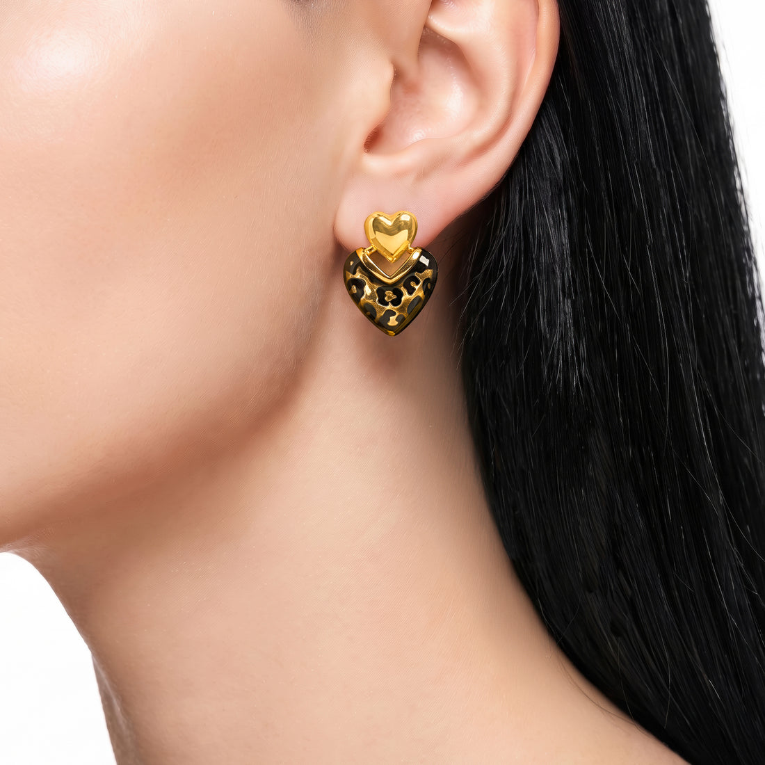 PRAO Earrings Anti-Tarnish Heart-Shaped Leopard Print Studs