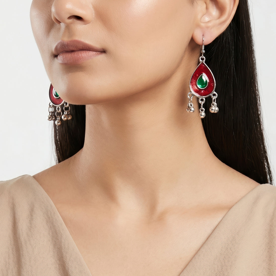 PRAO Earrings Anti-Tarnish Teardrop Enamel Ghungroos