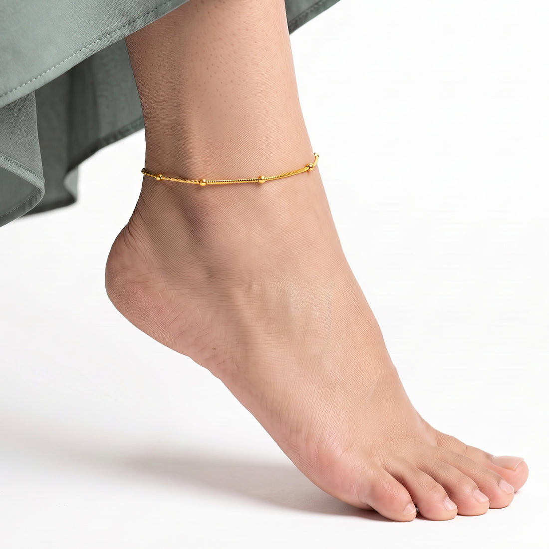 PRAO Anklet Anti-Tarnish Satellite Snake Chain