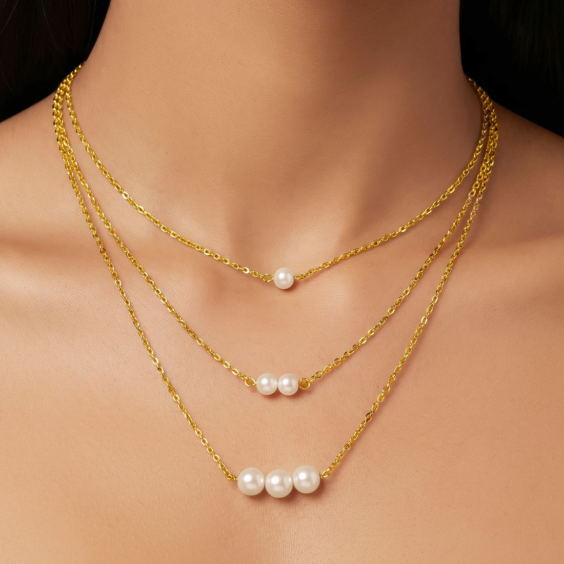 PRAO Necklace Anti-Tarnish Gold Plated Multilayered Pearls Set