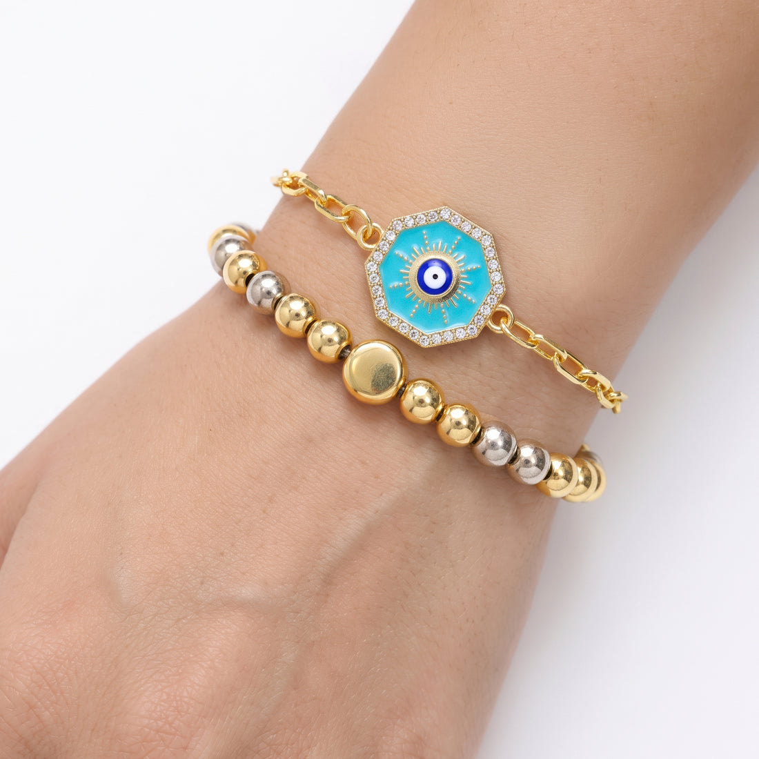 PRAO Bracelet Anti-Tarnish Evil Eye Stack (Adjustable Size)