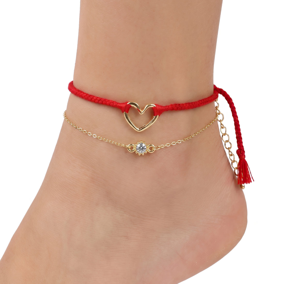 PRAO Anklet Anti-Tarnish Layered Heart Set