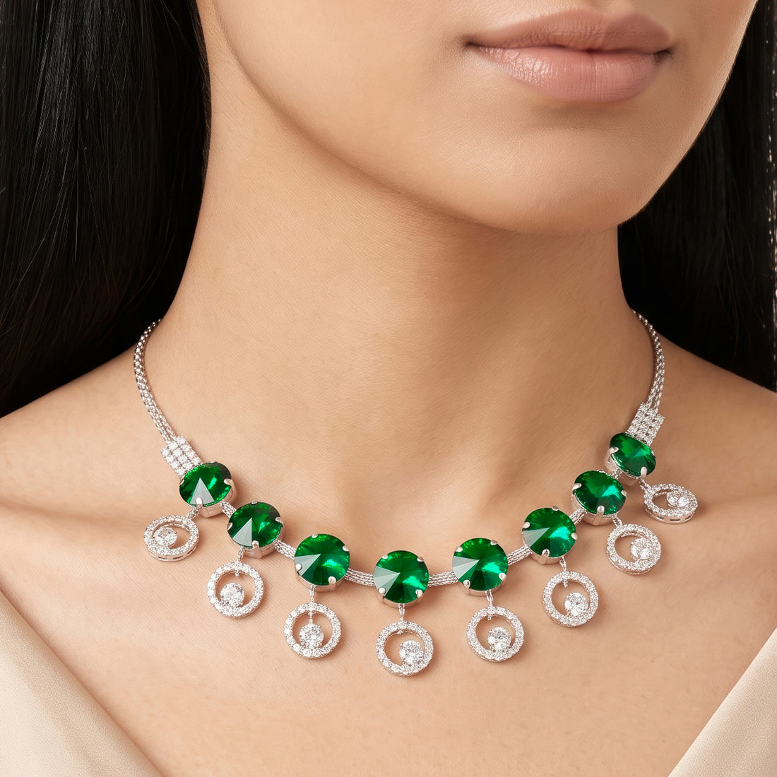 PRAO Necklace Anti-Tarnish Emerald Crystal Chain