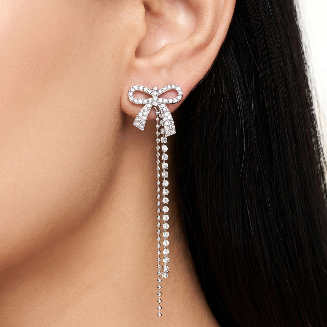 PRAO Earrings Anti-Tarnish Crystal Bow Tassels