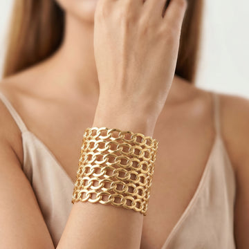 PRAO Bracelet Anti-Tarnish Wide Multi-Row Chunky Chain Cuff (Adjustable Size)