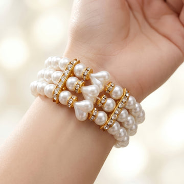 PRAO Bracelet Anti-Tarnish Triple-Strand Pearl Charm (Adjustable Size)