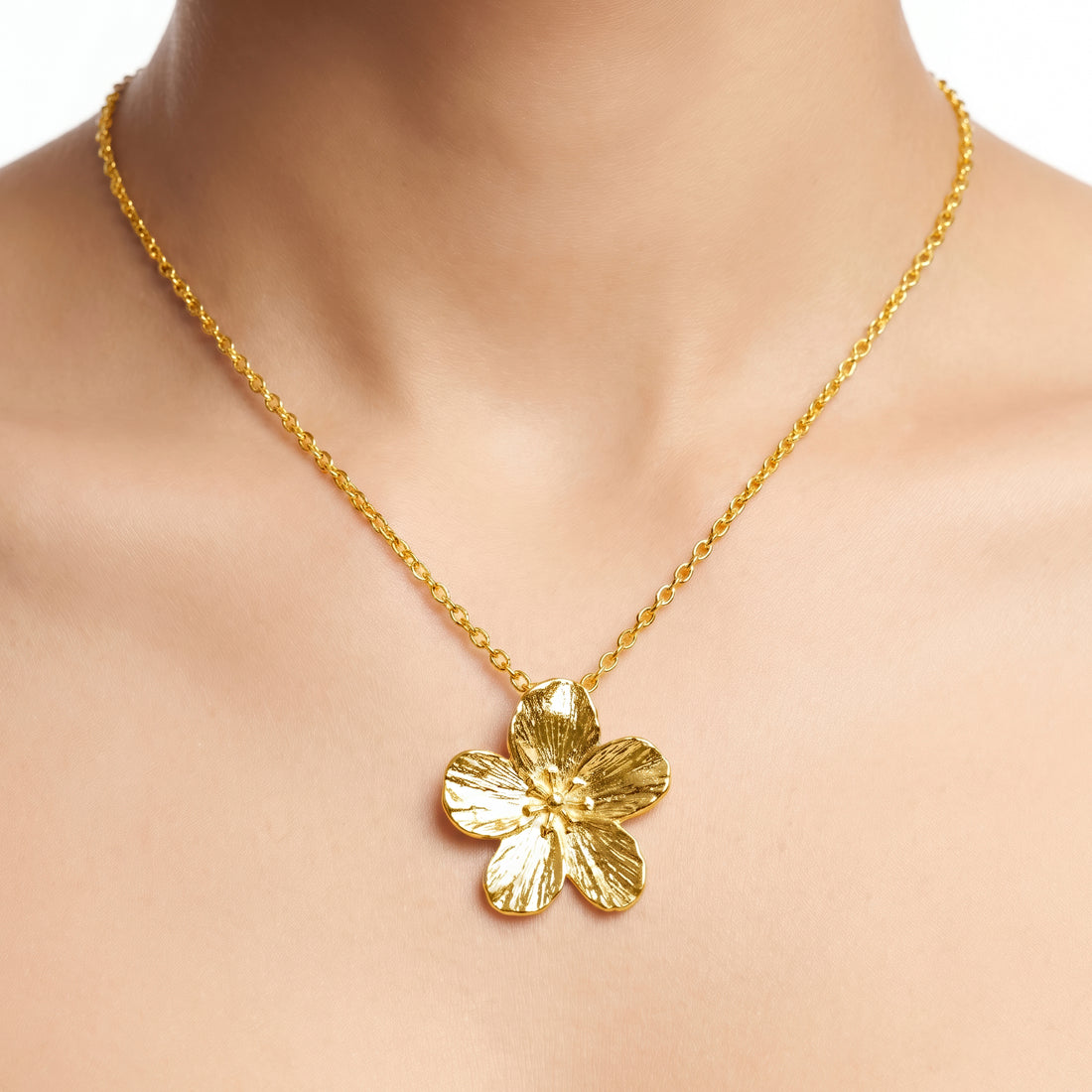 PRAO Necklace Anti-Tarnish Plumeria Flower Pendant