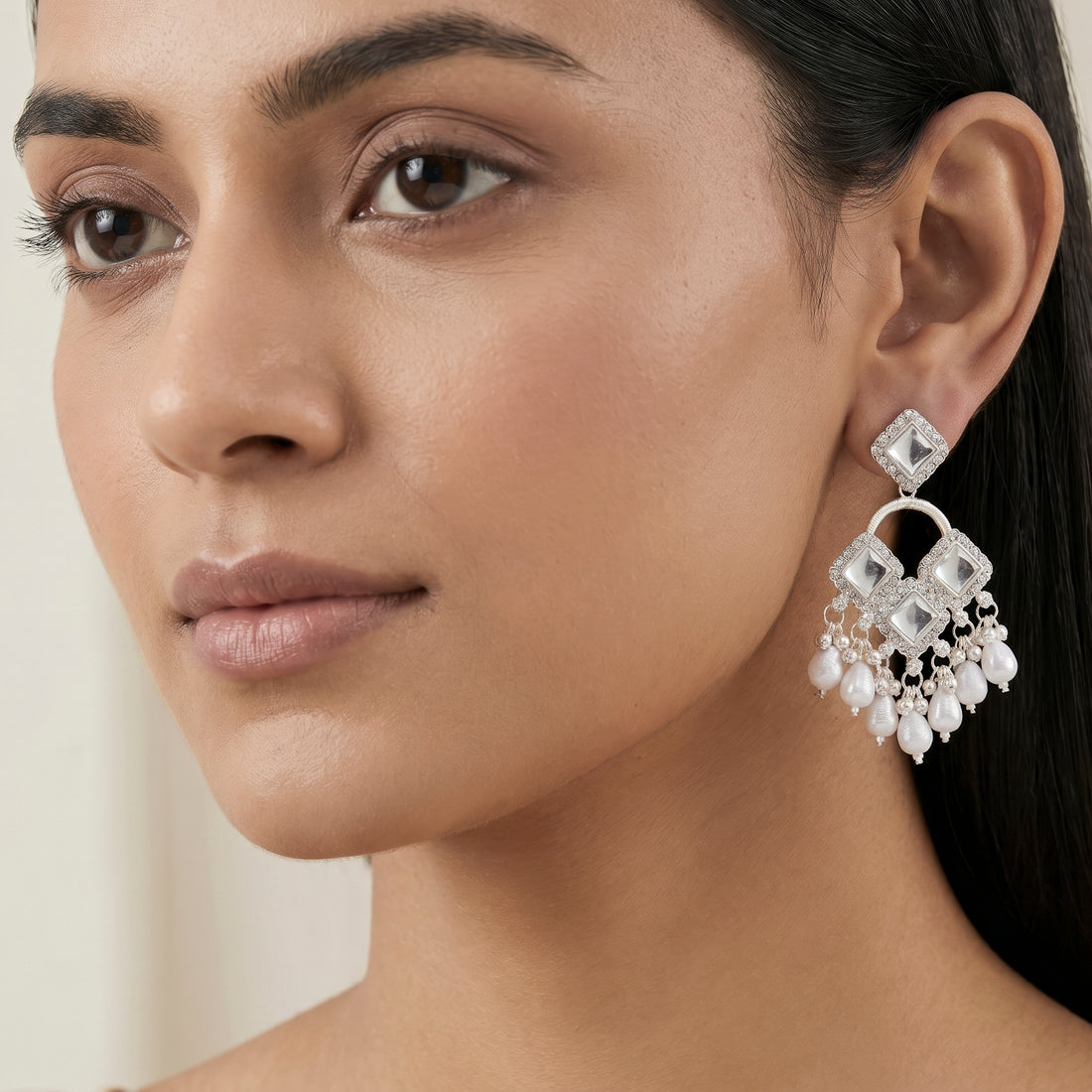 PRAO Earrings Anti-Tarnish Crystal Pearl Ethnic