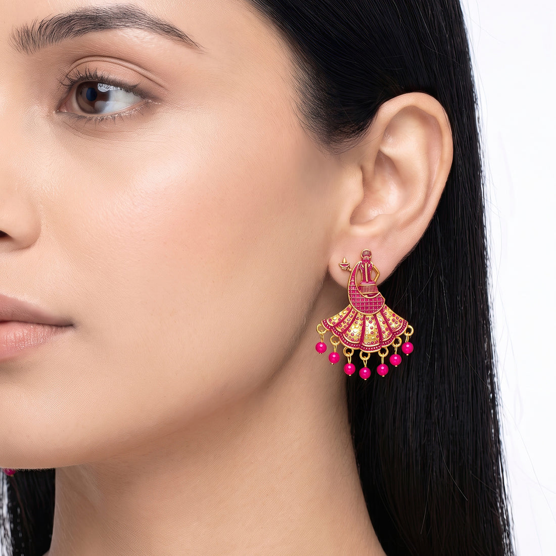 PRAO Earrings Anti-Tarnish Dancer Pink Dangles