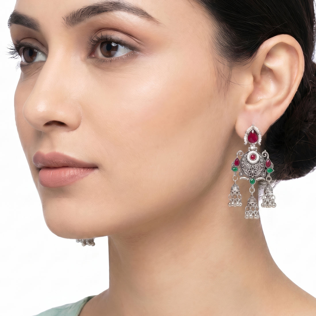 PRAO Earrings Anti-Tarnish Floral Metalwork Jhumka With Bell Charms