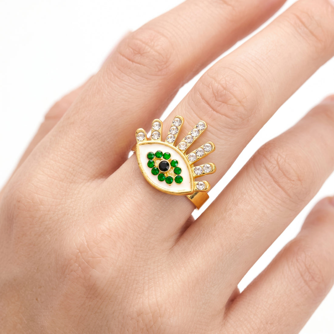 PRAO Ring Anti-Tarnish Evil Eye Green (Adjustable Size)