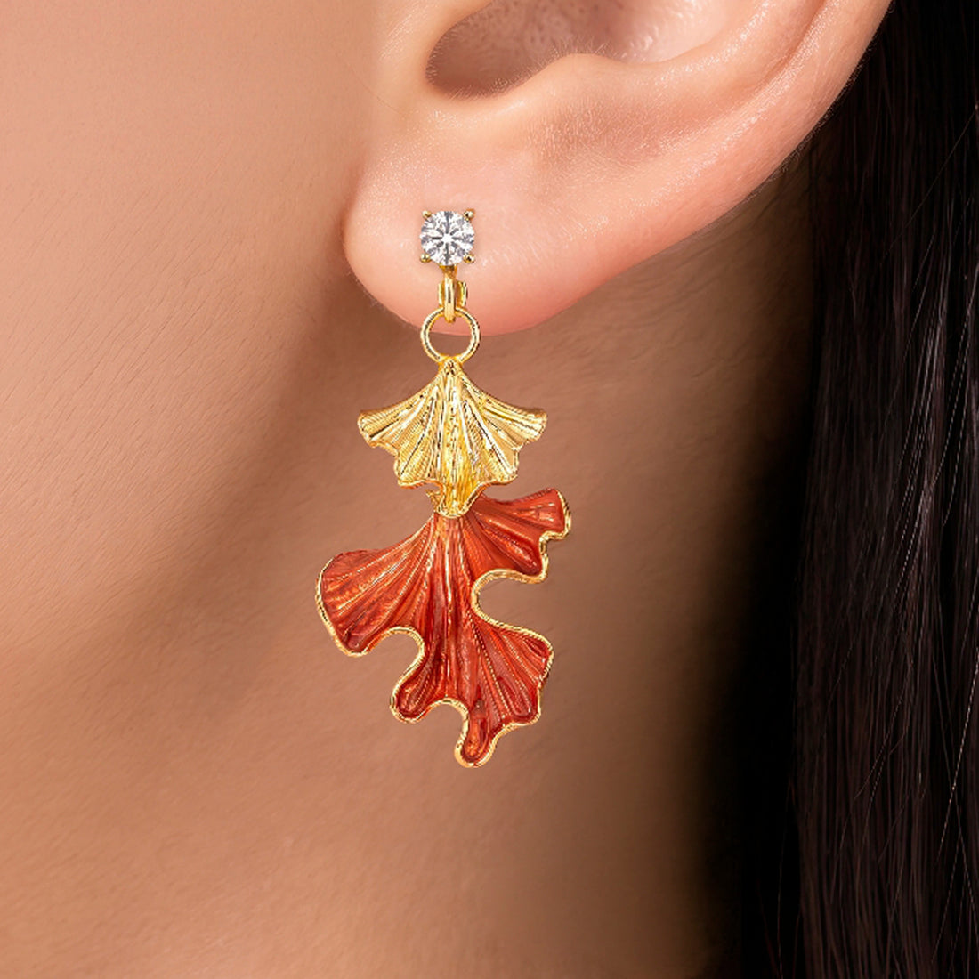 PRAO Earrings Anti-Tarnish Ginkgo Leaf Dangles