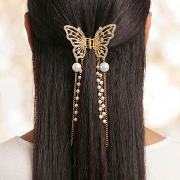 PRAO Hair Clutcher Butterfly Rhinestone With Tassels