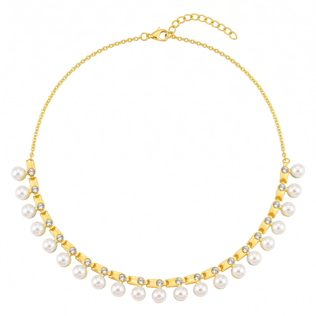 PRAO Necklace Anti-Tarnish Pearls & Crystals Set with Earrings