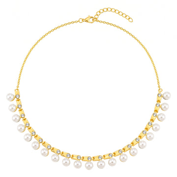 PRAO Necklace Anti-Tarnish Pearl Crystal Statement