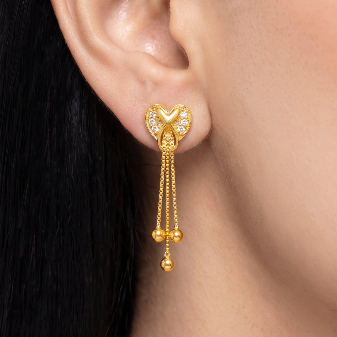 PRAO Earrings Anti-Tarnish Heart Chain Dangles