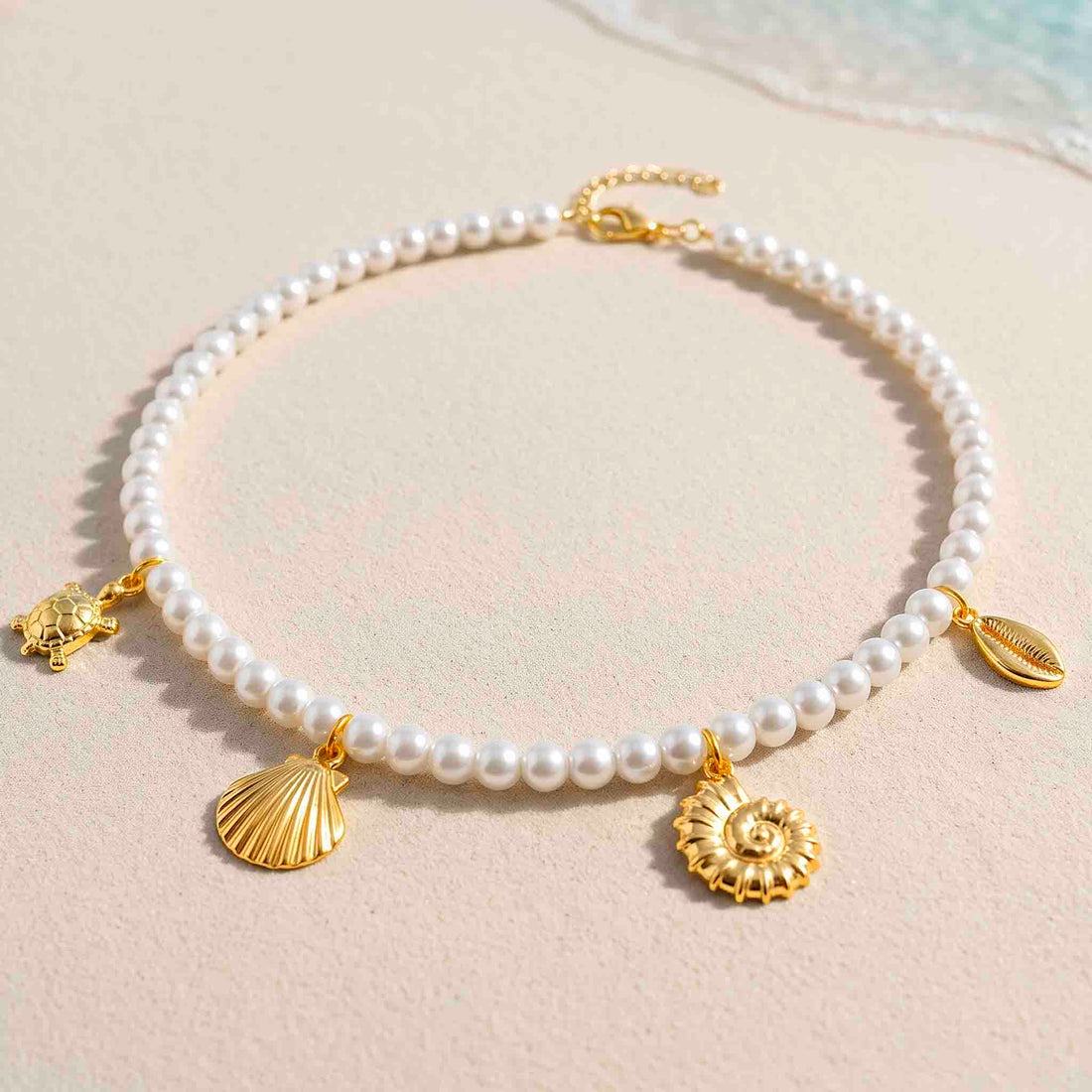 PRAO Necklace Anti-Tarnish Pearl Beach Charms
