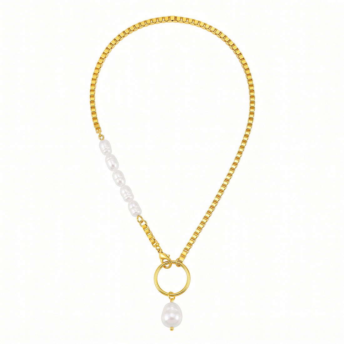 PRAO Necklace Anti-Tarnish Gold Plated Pearl Baroque