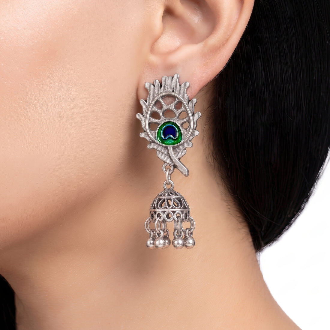 PRAO Earrings Anti-Tarnish Oxidized Peacock Jhumki