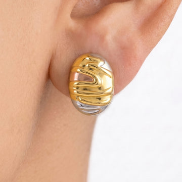 PRAO Earrings Anti-Tarnish Tricolor Textured Oval