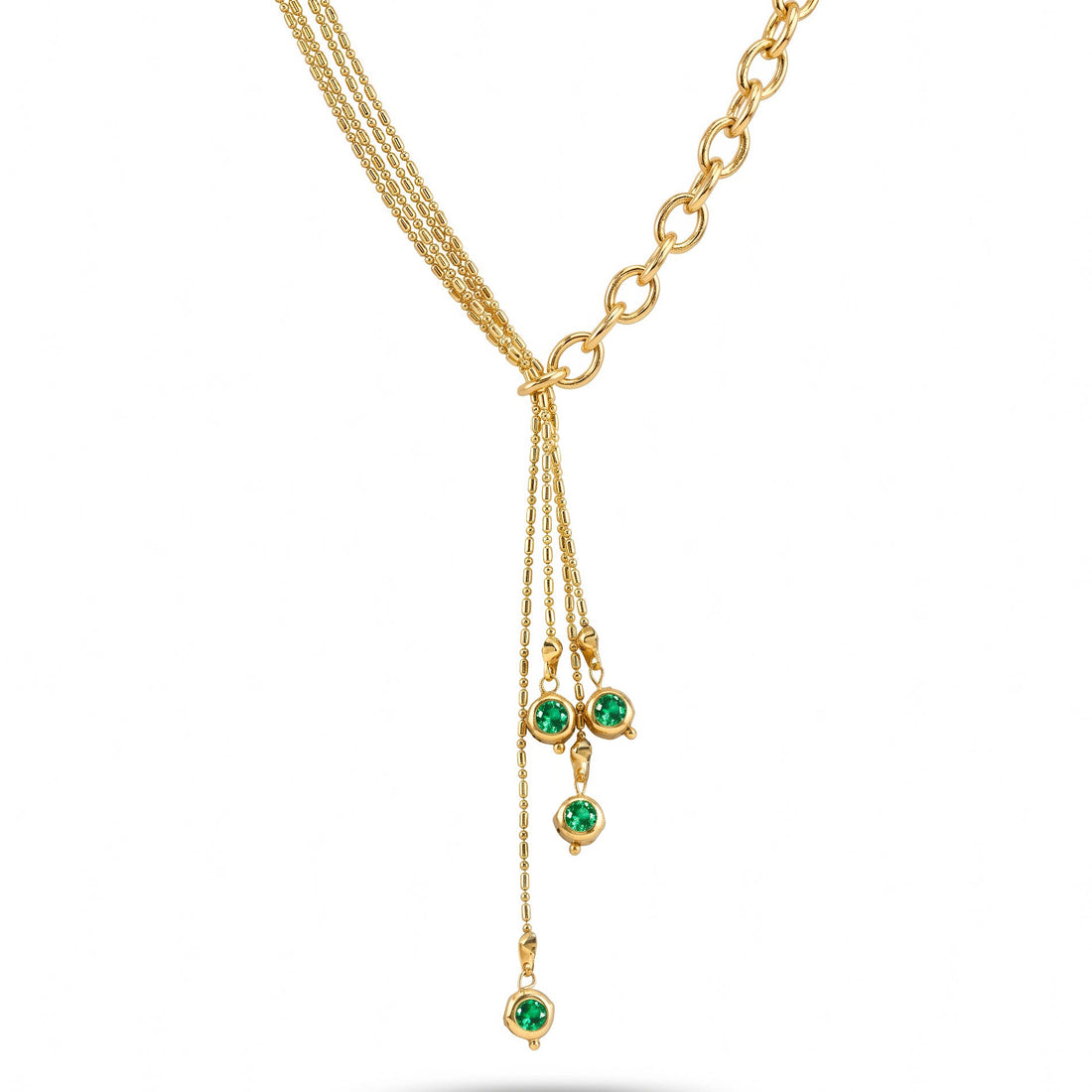 PRAO Necklace Anti-Tarnish Gold Plated Emerald Green Crystals