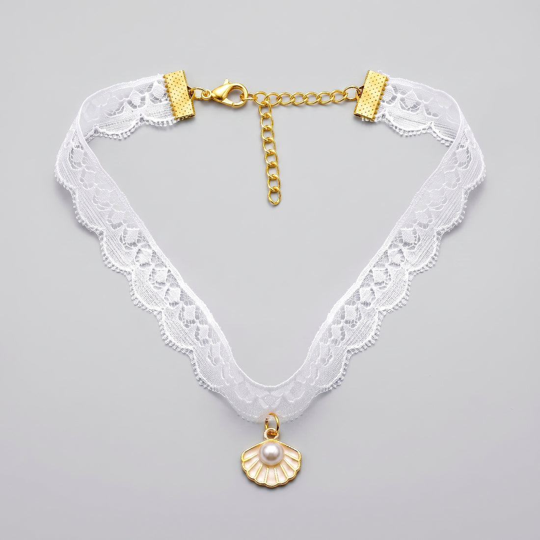 PRAO Necklace Anti-Tarnish Lace Seashell Pearl Choker
