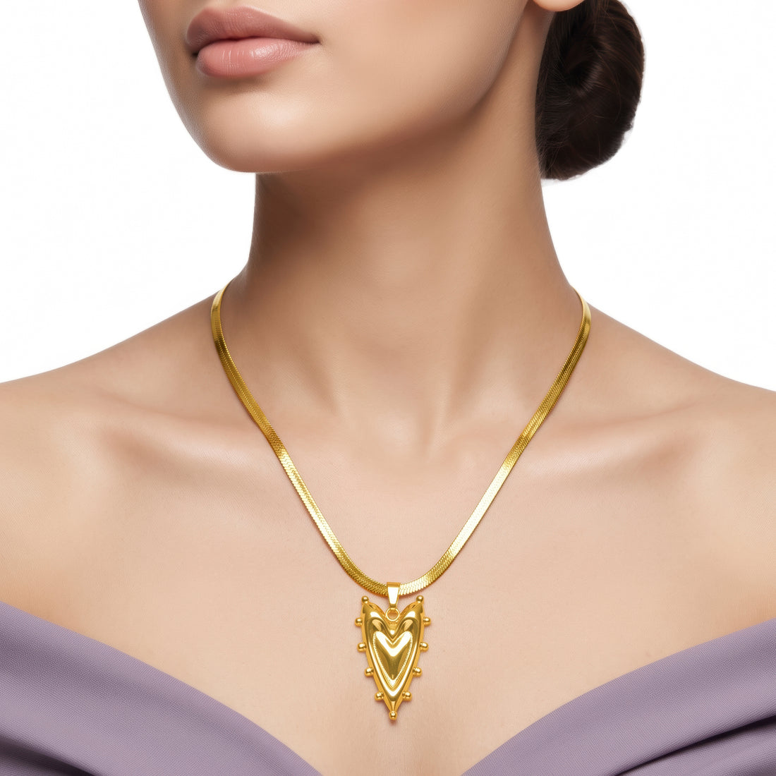 PRAO Necklace Anti-Tarnish Gold Plated Molten Heart Pendant Herringbone