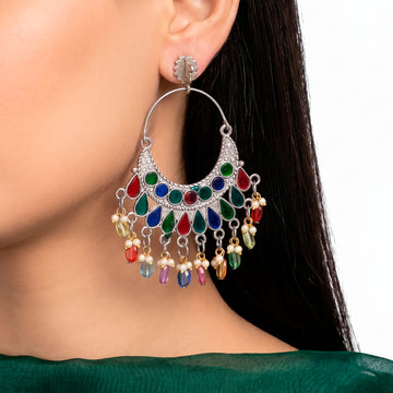 PRAO Earrings Anti-Tarnish Crescent Multi Colored Teardrops Beads