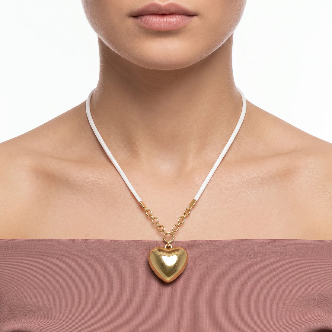 PRAO Necklace Anti-Tarnish White Cord Heart