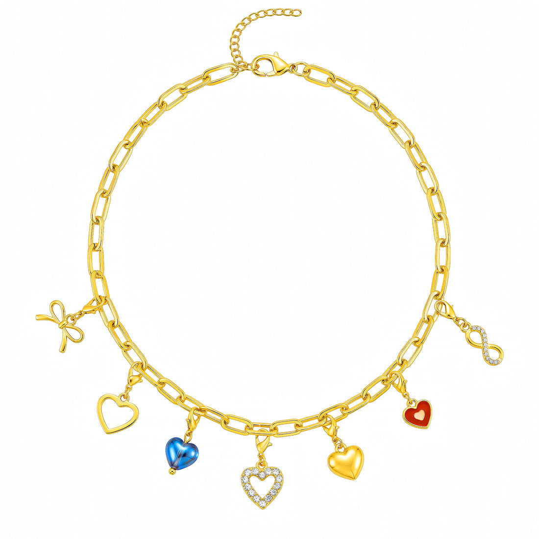 PRAO Necklace Anti-Tarnish Gold Plated Heart Charms
